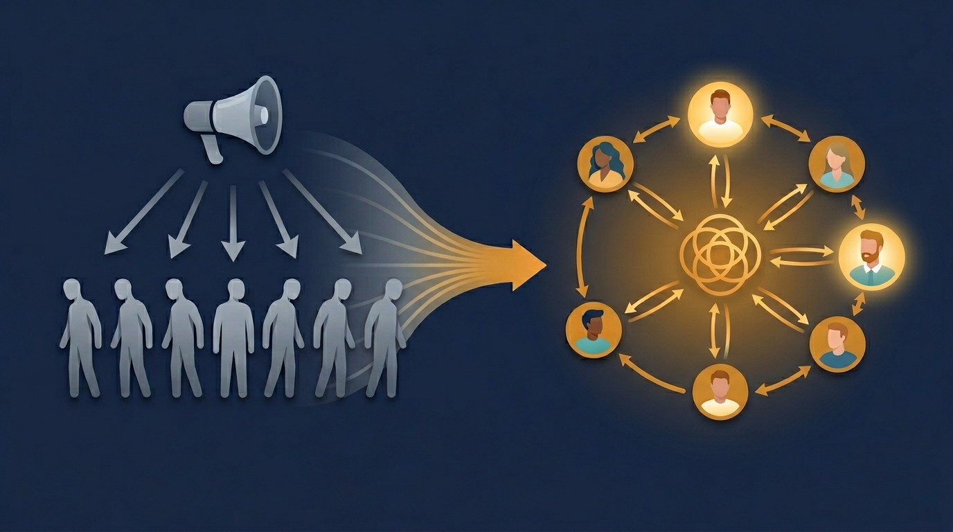 Newsletter broadcast dissolving into a connected community hub